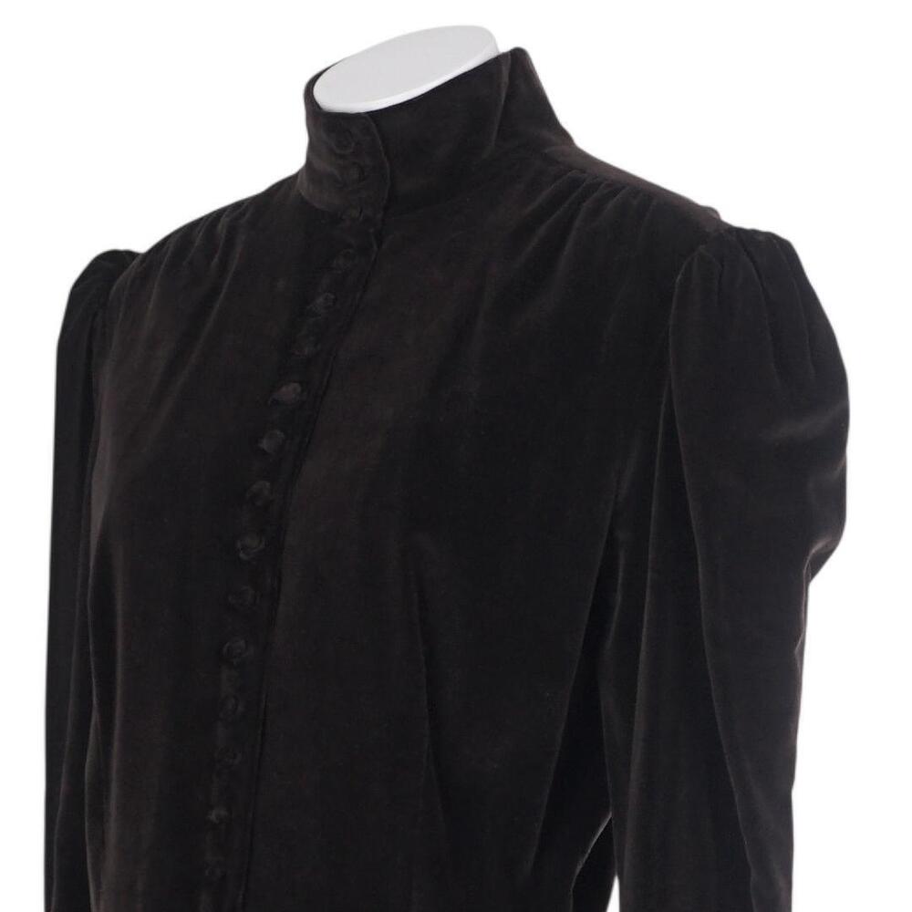 Ralph Lauren Vintage Dress 12 Brown Velvet High Neck Puff Sleeve Victorian Maxi - Picture 3 of 9